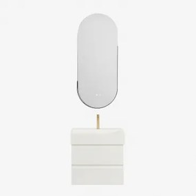 Badkamermeubelset Van Hout En Essenhoutfineer Met Geïntegreerde Wastafel Ona Wit & Oval Led And Antifog Black 45x105 Cm Vacson & Goud - Sklum