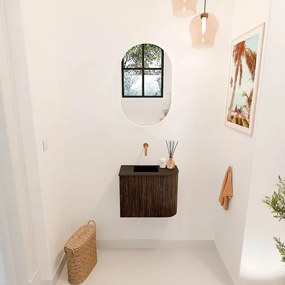 Mondiaz Joya 50cm toiletmeubel ronding rechts walnut met wastafel faye links zonder kraangat urban