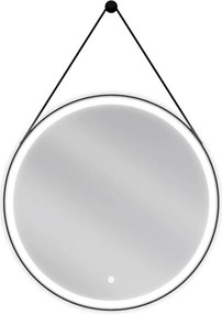 Mexen Reni verlicht ronde badkamerspiegel, 70 cm, LED 6000K, anti-condens, zwarte frame - 9812-070-070-611-70