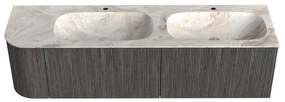 Mondiaz Kurve-dlux 165cm badmeubel ronding links shadow met 2 lades en 1 deur en wastafel stor small dubbel/rechts 2 kraangaten frappe
