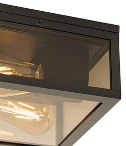 Buitenlamp Plafondlamp zwart met smoke glas 2-lichts IP44 - Charlois Modern E27 IP44 Buitenverlichting vierkant