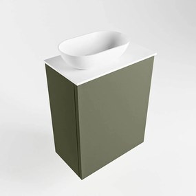 Mondiaz Fowy toiletmeubel 40cm army met witte waskom links en kraangat