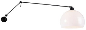 Wandlamp zwart met kap wit 30 cm verstelbaar - Blitz