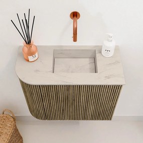 Mondiaz Joya DLux 50cm toiletmeubel ronding links dusk met wastafel faye rechts zonder kraangat opalo