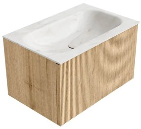 Mondiaz Kurve-dlux 70cm badmeubel oak met 1 lade en wastafel big small midden zonder kraangat ostra