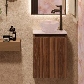 Fontana Pink Onyx Micro Marble toiletmeubel met ribbelfront 40cm walnoot