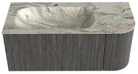 Mondiaz Kurve-dlux 105cm badmeubel ronding rechts shadow met 1 lade en deur en wastafel big small kraangat links glace