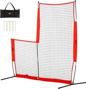 VEVOR L-type slagkooinet 240 x 106 x 214 cm honkbal- en softbalveiligheidsscherm, lichaamsbeschermer, draagbaar slagscherm met draagtas en grondpennen, honkbalwerpnet voor buiten, rood