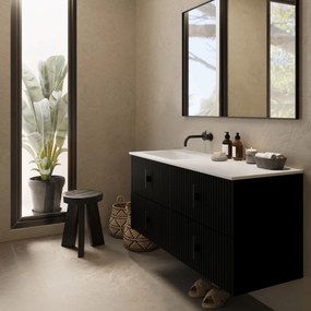 Muebles Avila badmeubel ribbelfront 120cm zwart mat met wastafel links zonder kraangat