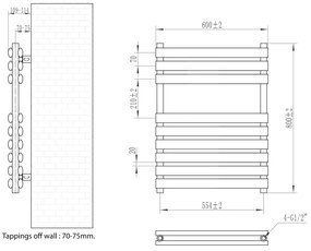 Eastbrook Tunstall dubbele handdoekradiator 60x80cm 742W antraciet