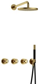 Hotbath Cobber IBSW70 Regendoucheset inbouw - 38.5cm wandarm - 20cm ronde hoofddouche - staafhanddouche - Geborsteld messing PVD IBSW70BBP
