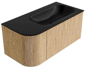 Mondiaz Kurve 95cm badmeubel ronding links oak met 1 lade en deur en wastafel big small rechts zonder kraangat urban