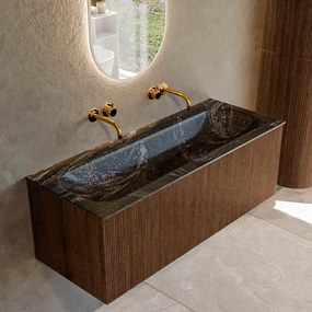 Mondiaz Kurve-dlux 120cm badmeubel walnut met 1 lade en wastafel big large midden zonder kraangat lava