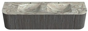 Mondiaz Kurve-dlux 170cm badmeubel ronding links/rechts shadow met 1 lade en 2 deuren en wastafel leaf dubbel 2 kraangaten glace