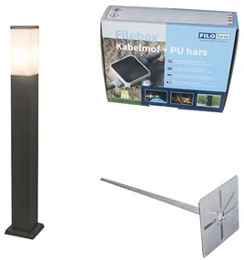 Buitenlamp antraciet 80cm IP44 - Malios met grondpin en kabelmof Modern E27 IP44 Buitenverlichting vierkant