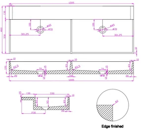 Muebles Murcia badmeubel ribbelfront 120cm eiken met Dark Emperador wastafel zonder kraangaten