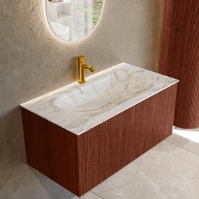 Mondiaz Kurve-dlux 90cm badmeubel ruby met 1 lade en wastafel big small midden 1 kraangat glace