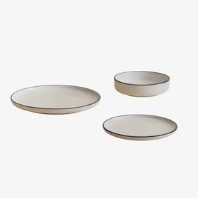 12-delige Servies Set Van Gres Ronilena Wit Gardenia - Blauw Ken - Sklum