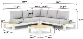 Loungeset 5 personen Aluminium/Teak Wit Lifestyle Garden Furniture Ravalla