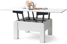 Mazzoni OSLO wit mat, uitklapbare salontafel met in hoogte verstelbaar blad