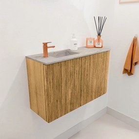 Mondiaz Joya DLux 70cm toiletmeubel ronding rechts oak met wastafel faye links 1 kraangat glace