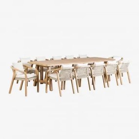 Set Van Rechthoekige Tafel (300x100 Cm) En 12 Eetkamerstoelen Van Acaciahout Dubai Gardenia Wit & Rustiek Acaciabruin - Sklum