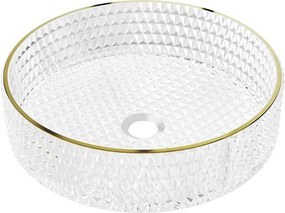 Mexen Aura glazen opbouwwastafel 39 x 39 cm, transparant/goud - 24013905