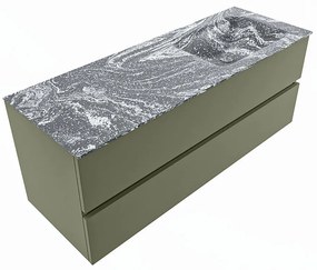 Mondiaz Vica DLux badmeubel 130cm army 2 lades met wastafel lava rechts zonder kraangat