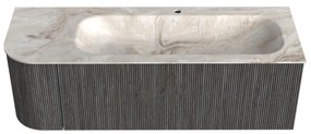 Mondiaz Kurve-dlux 135cm badmeubel ronding links shadow met 1 lade en deur en wastafel big medium kraangat rechts frappe