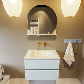 Mondiaz Vica DLux badmeubel 70cm clay 2 lades met wastafel frappe midden zonder kraangat