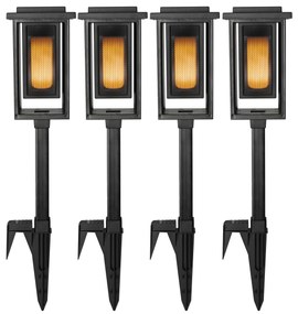 Set van 4 LED Solar Fakkel Tuinlamp Zwart Tuinverlichting Zwart