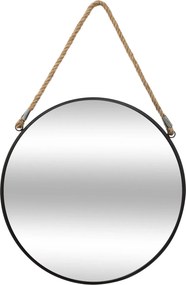 Atmosphera Wandspiegel - Ø 38 cm - Zwart metaal - Met jute touw