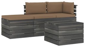 vidaXL 4-delige Loungeset met kussens pallet massief grenenhout