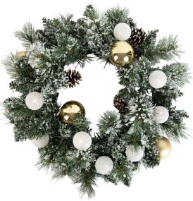 Kerst krans wit met goud 45cm incl. LED met timer - Jack