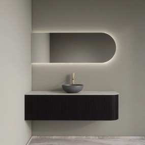 Gliss Design Alluro badmeubel ribbelfront met ronding rechts 140cm black en wit marmer toppaneel