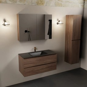 Mondiaz Aivy badmeubel 100cm mocha met wastafel solid surface urban midden 1 kraangat en spiegelkast