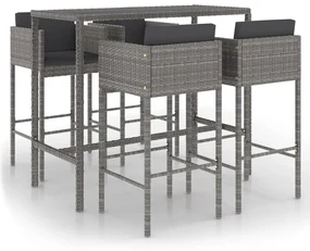 vidaXL 5-delige Tuinbarset met kussens poly rattan grijs