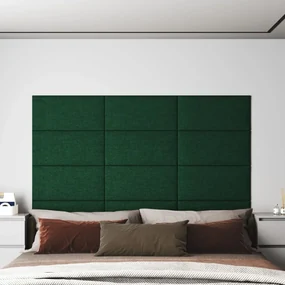 vidaXL Wandpanelen 12 st 2,16 m² 60x30 cm stof donkergroen