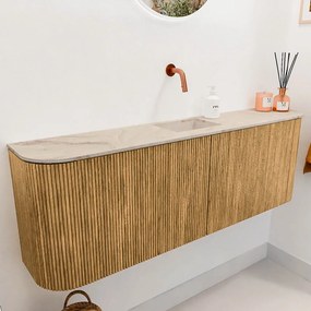Mondiaz Joya DLux 125cm toiletmeubel ronding links/rechts oak met wastafel faye midden zonder kraangat frappe