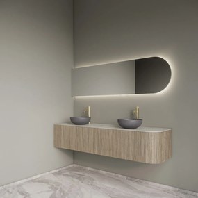 Gliss Design Alluro badmeubel ribbelfront met ronding rechts 180cm corn silk en wit marmer toppaneel