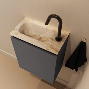 Mondiaz Ture DLux toiletmeubel 40cm dark grey met wastafel frappe links met kraangat