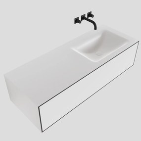 Zaro Lagom volledig naadloos solid surface onderkast 120cm mat zwart met 1 lade Push tot open. Compleet met solid surface wastafel met 0 kraangat(en)