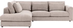 Goossens Bank Ravenia bruin, stof, 2,5-zits, stijlvol landelijk met chaise longue links