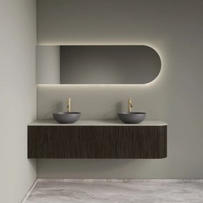 Gliss Design Alluro badmeubel ribbelfront met ronding rechts 160cm charcoal en wit marmer toppaneel