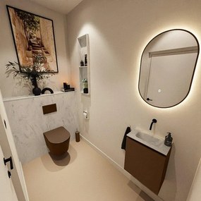 MONDIAZ TURE-DLUX 40cm toiletmeubel Rust. EDEN wastafel Opalo positie midden. Zonder kraangat. TUREDX40RUSM0OPA