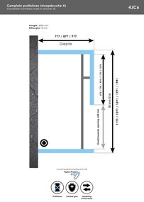 Brauer JC profielloze inloopdouche XL 200x100cm chroom