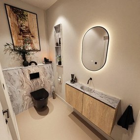 MONDIAZ TURE-DLUX 100cm toiletmeubel Washed Oak. EDEN wastafel Glace positie midden. Zonder kraangat. TUREDX100WASM0GLA