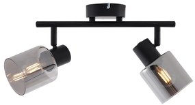 Moderne plafondlamp zwart met smoke glas rond 2-lichts - Cilin