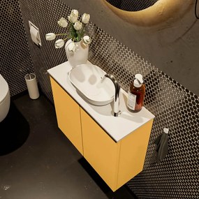 Mondiaz Fowy toiletmeubel 60cm ocher met witte waskom midden en kraangat