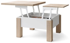Mazzoni OSLO sonoma eiken / wit mat, uitklapbare salontafel met in hoogte verstelbaar blad